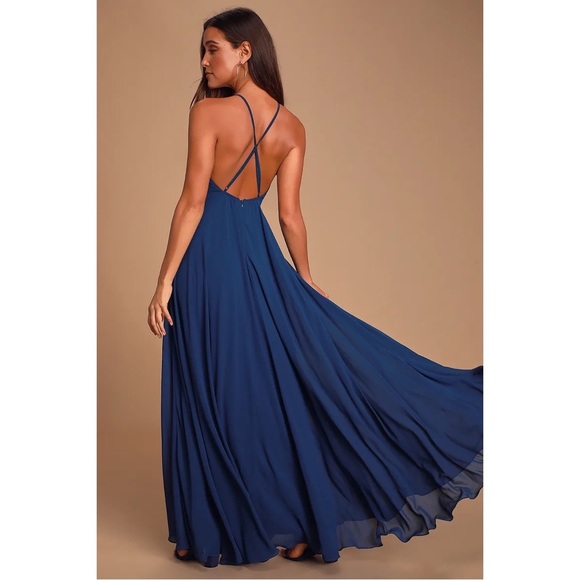 NWT Lulu’s Mythical Kind of Love Navy Blue Maxi Dress XS - Picture 3 of 5